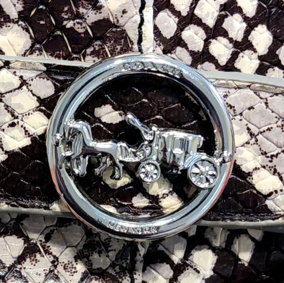 COACH "Elisa" Snakeskin-Printed Leather Heeled Boots - Black/Tan/White - Size 9 - Picture 8 of 13